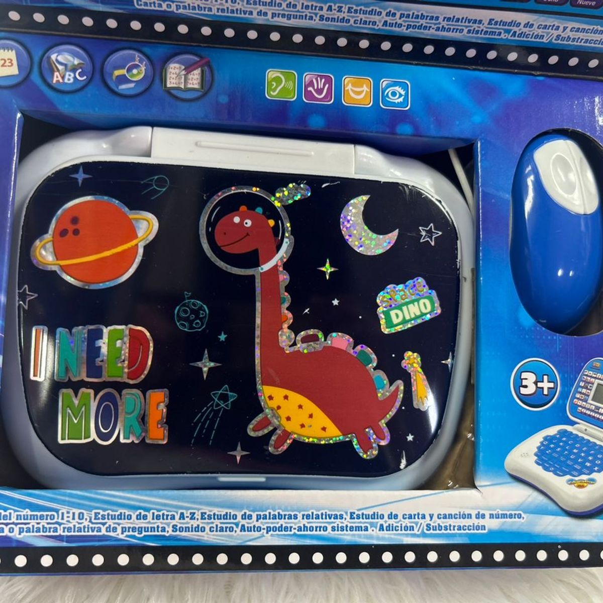 GENERICO - COMPUTADORA EDUCATIVA BILINGUE CON PANTALLA PARA NIÑO COLOR AZUL CON DISEÑO DINOSAURIO NES WYM