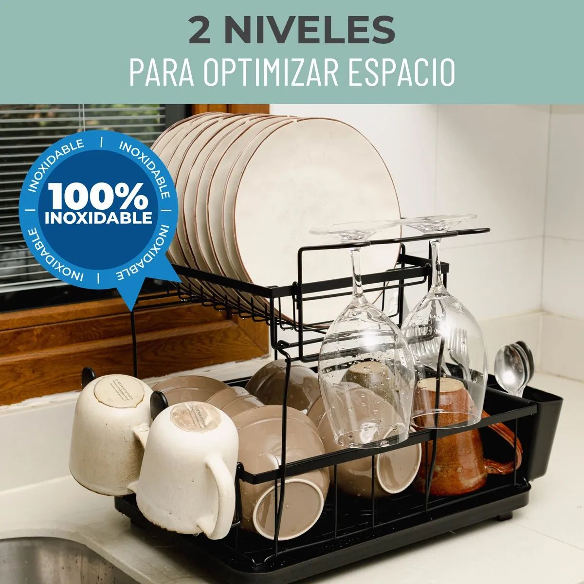 GENERICO - Secaplatos Escurridor De Platos Loza Inoxidable Casatua Negro