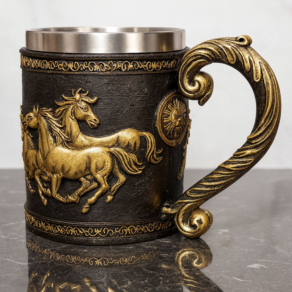 GENERICO - Tazon - Taza Termica De Acero con Caballos en Relieve