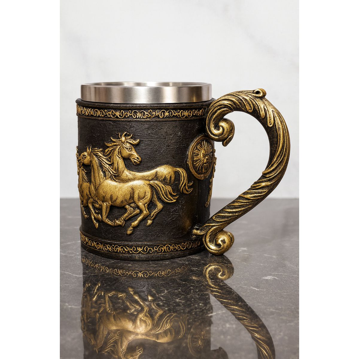 GENERICO - Tazon - Taza Termica De Acero con Caballos en Relieve