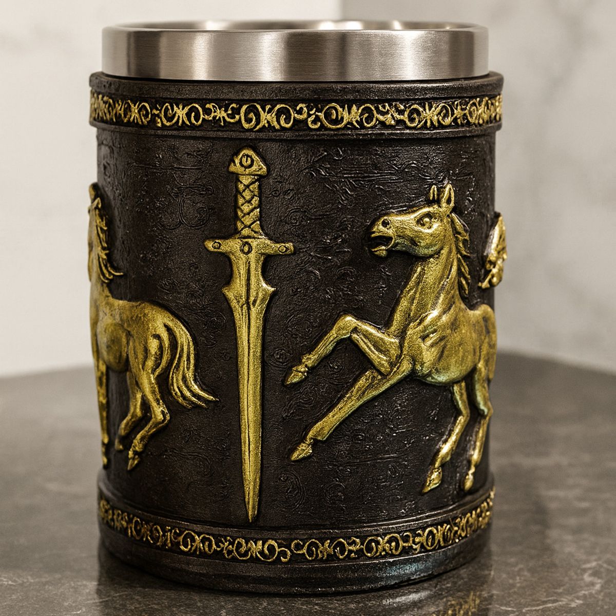 GENERICO - Tazon - Taza Termica De Acero con Caballos en Relieve