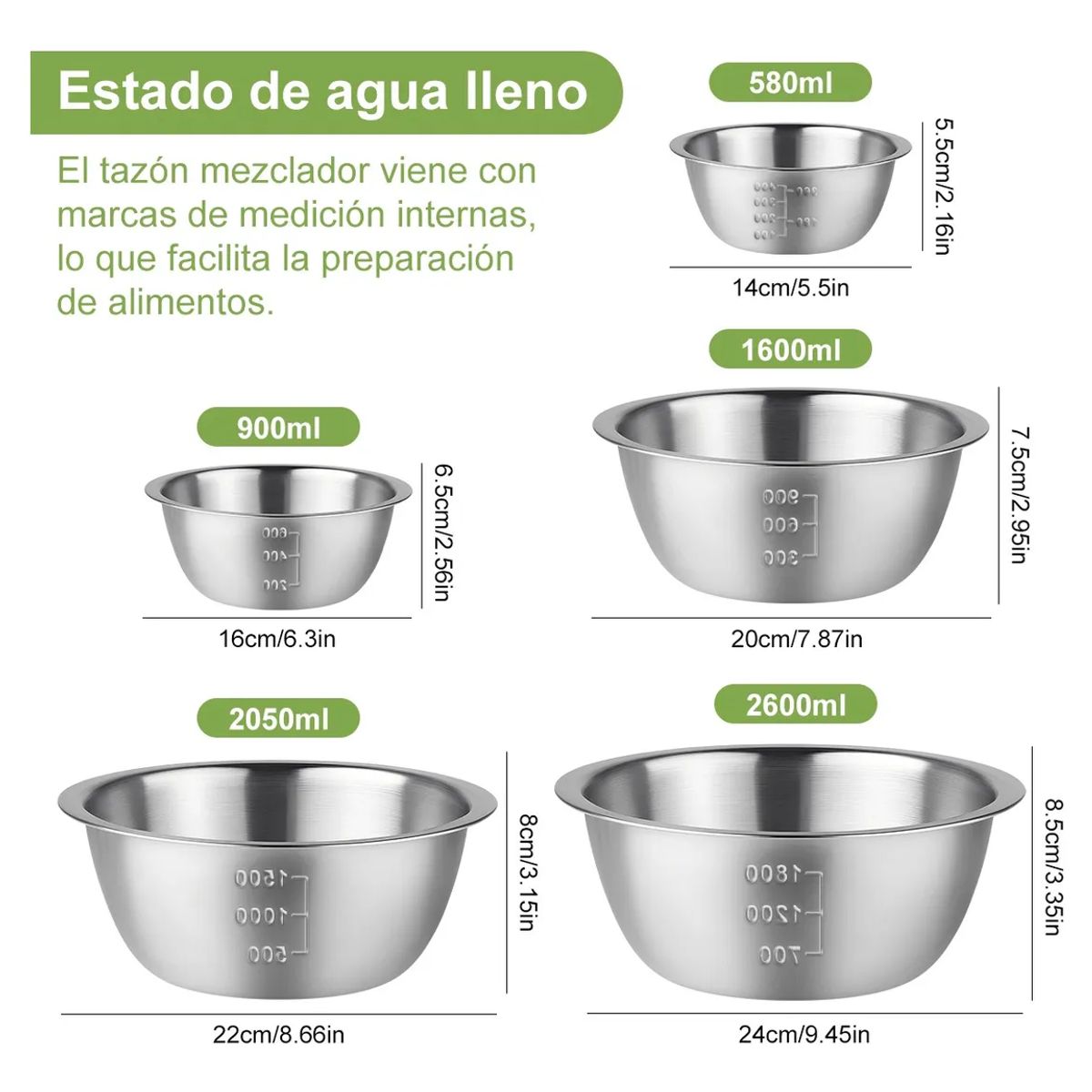 GENERICO - 5pc Bowl Pocillo Acero Inoxidable Reposteria Cocina Platead Plateado