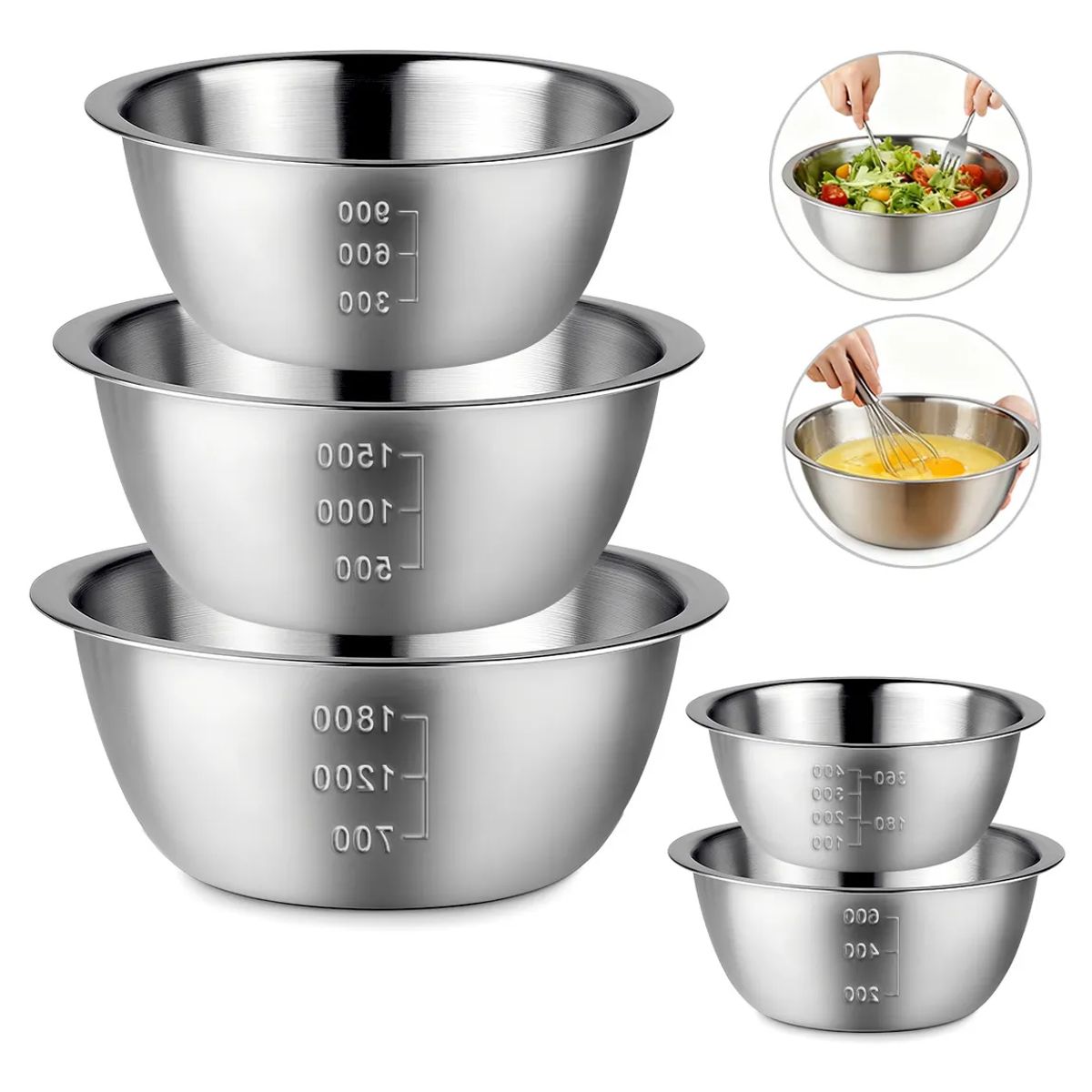 GENERICO - 5pc Bowl Pocillo Acero Inoxidable Reposteria Cocina Platead Plateado