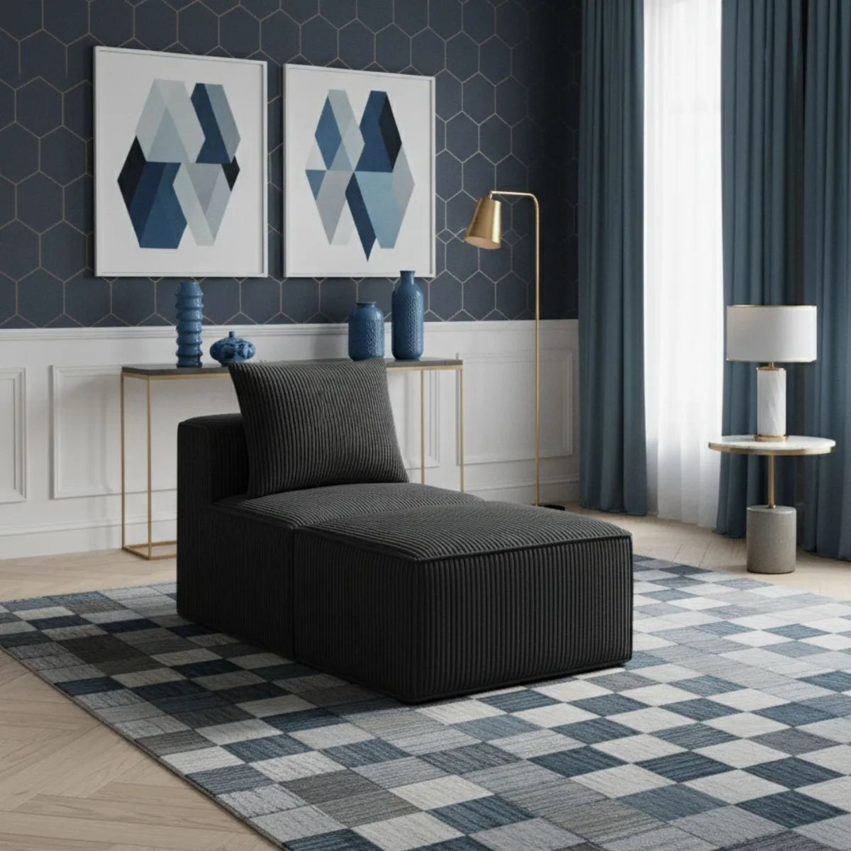 SOFA IN A BOX - Sillon Loop 1 cuerpo + Pouf - Espuma comprimida - 76X57X164 Azul grafito A24