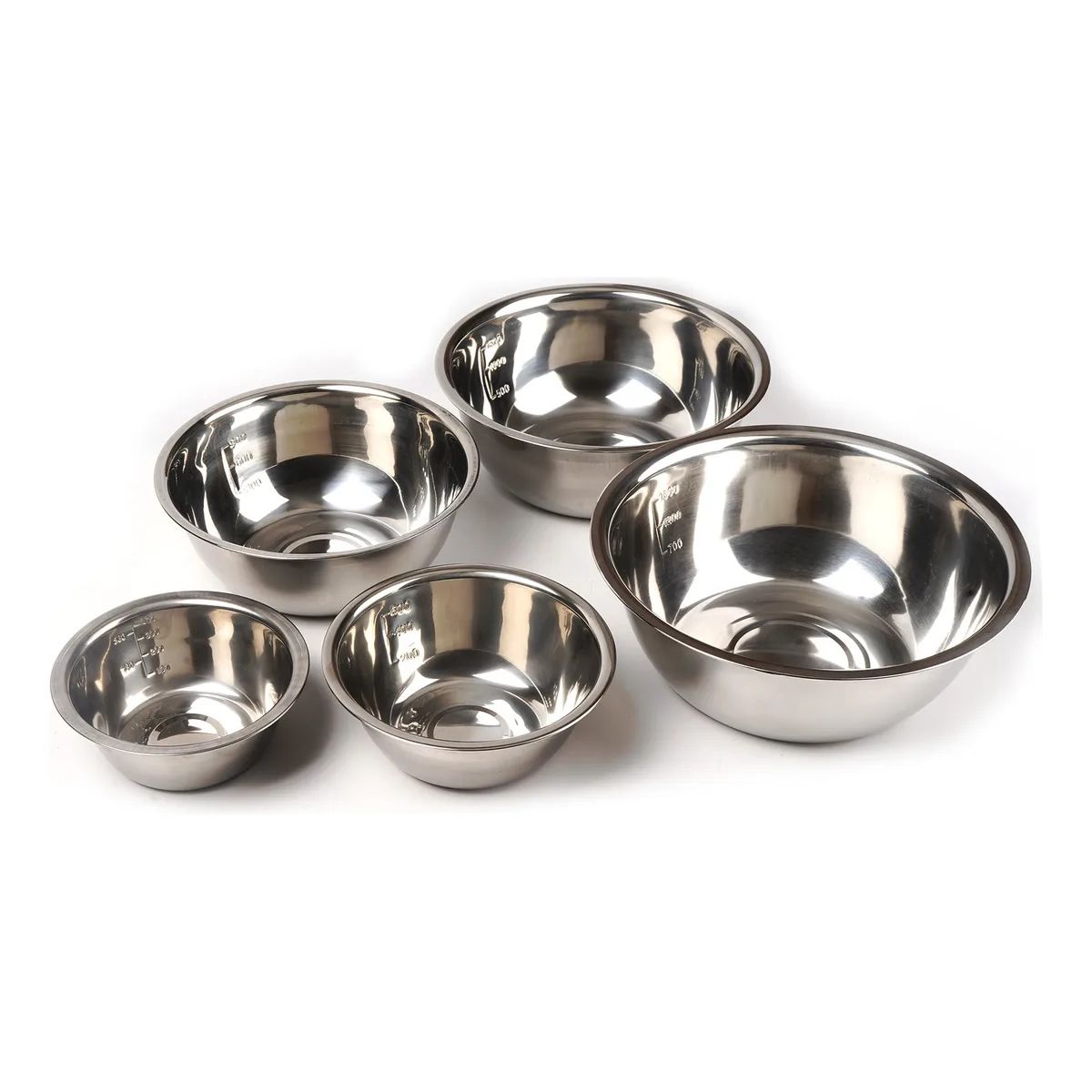 GENERICO - Pack 5 Bowl Pocillo Acero Inoxidable Reposteria Cocina Plateado