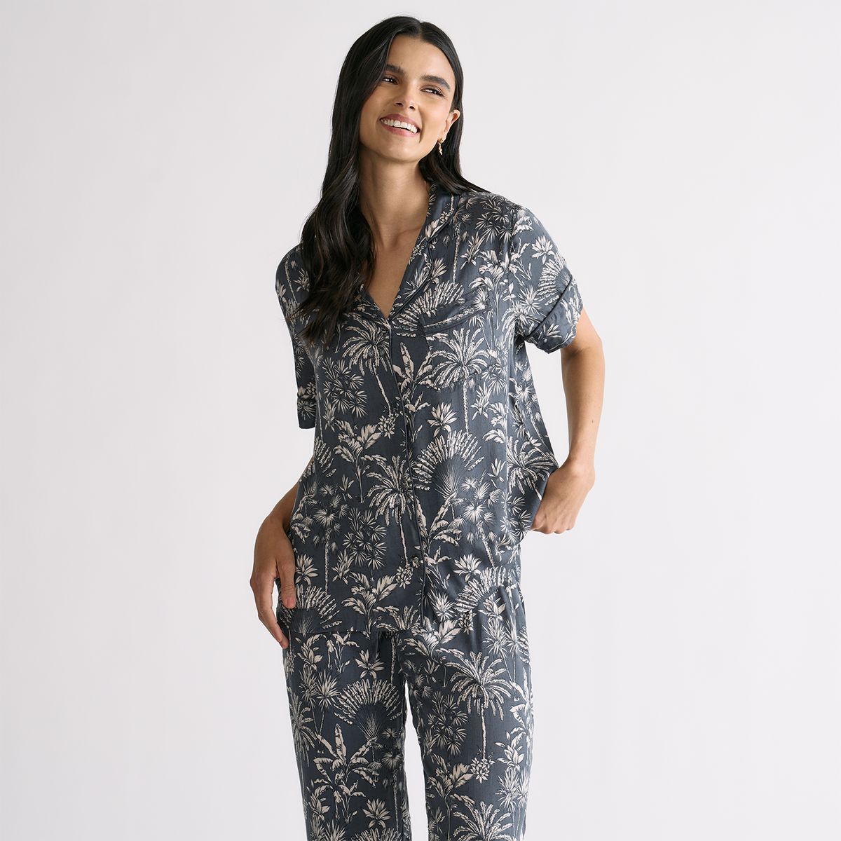 LOUNGE - Pijama Camisero Mujer Palmeras