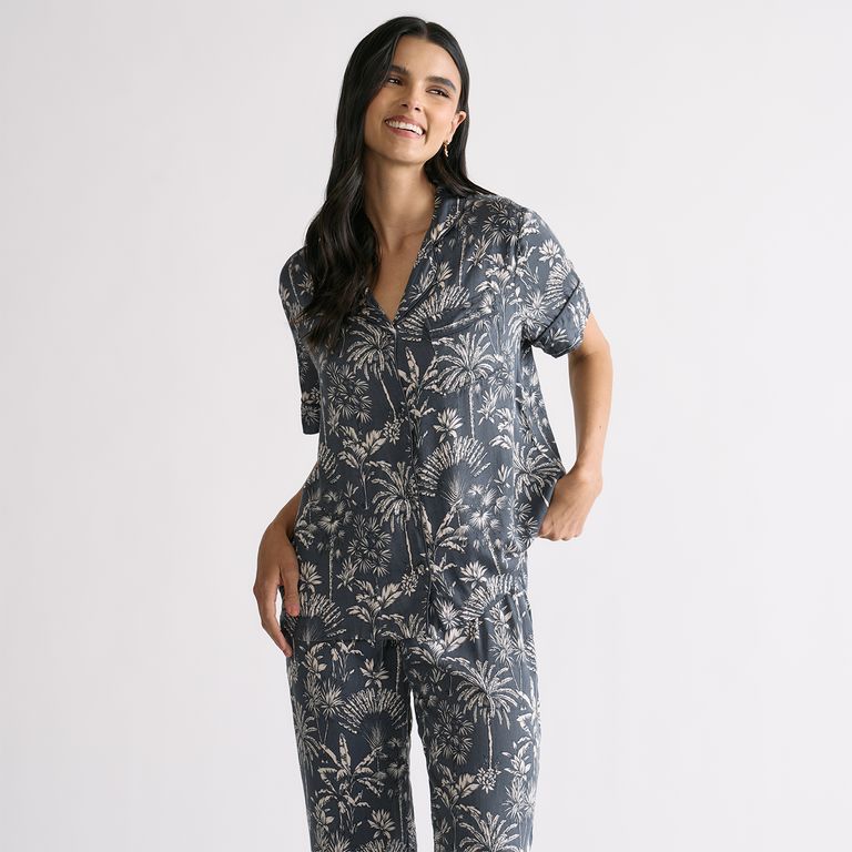 Pijama Camisero Palmeras Azul XS