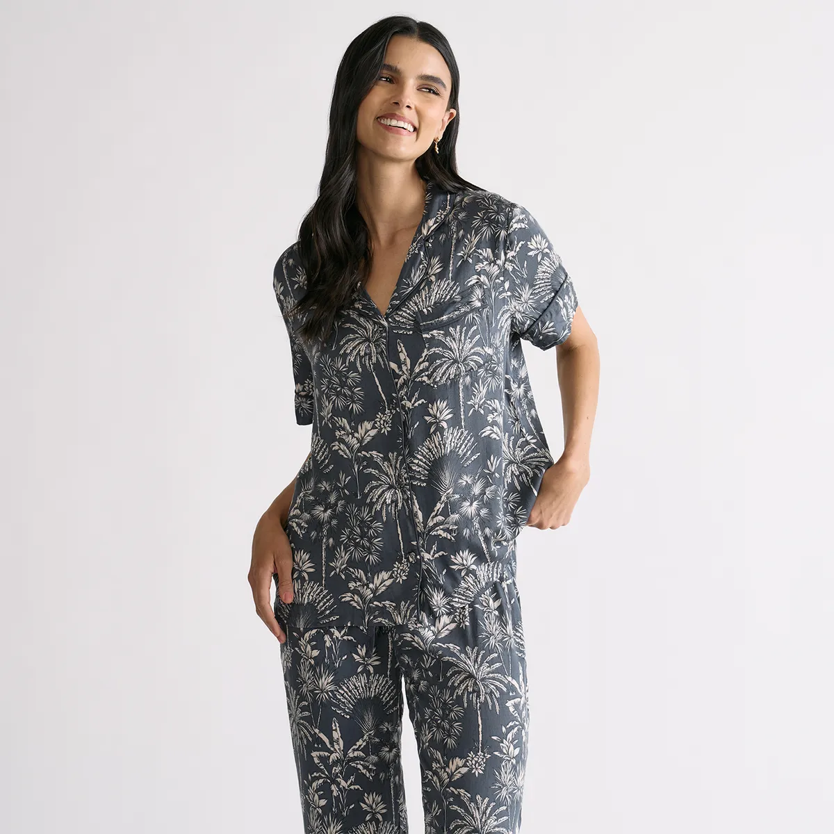 LOUNGE - Pijama Camisero Mujer Palmeras