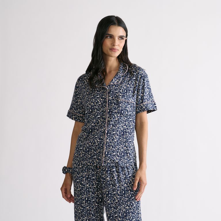 Set Pijama Camisero Animal Print Dreamy Azul XS