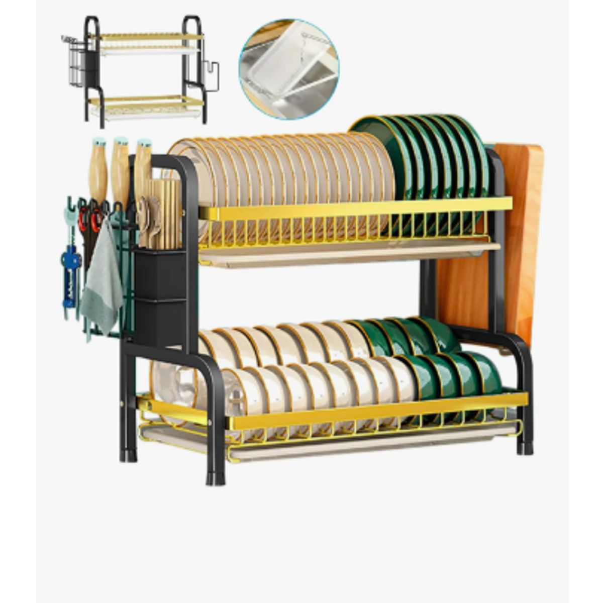 GENERICO - Secador 2 Niveles Escurridor De Loza Platos Acero Inoxidable Negro