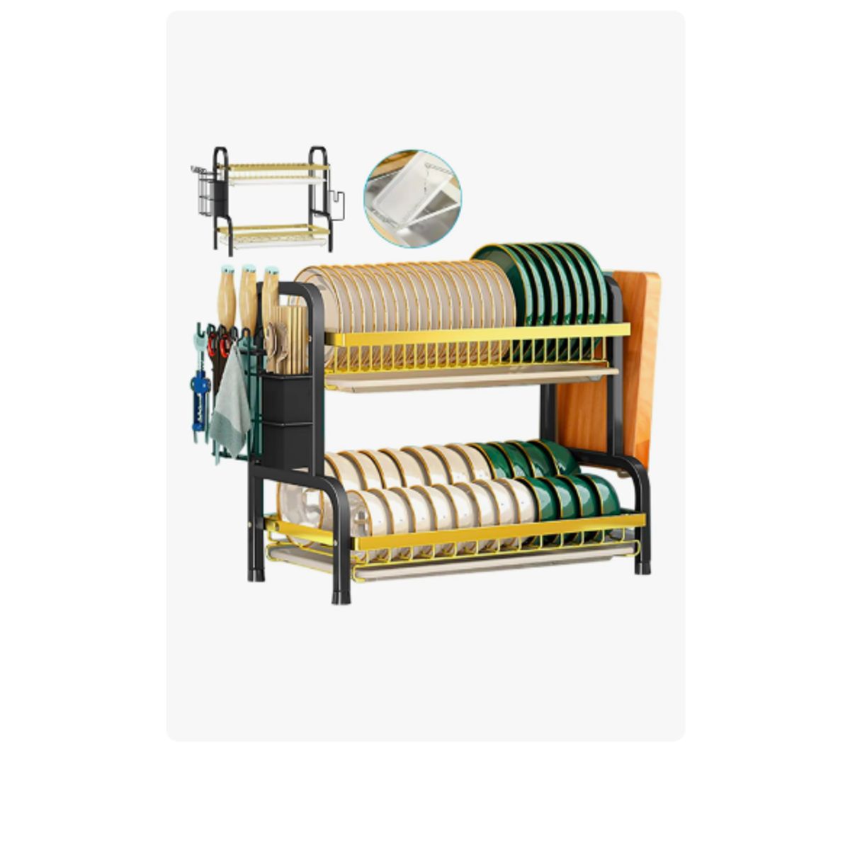 GENERICO - Secador 2 Niveles Escurridor De Loza Platos Acero Inoxidable Negro