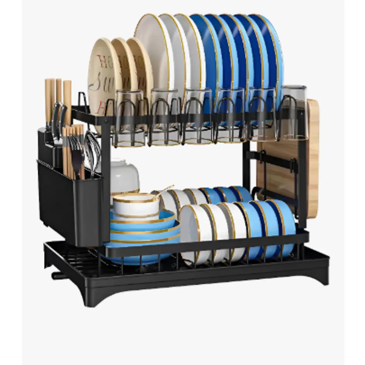 GENERICO - Secador Escurridor De Loza Platos Inoxidable 2 Niveles Negro
