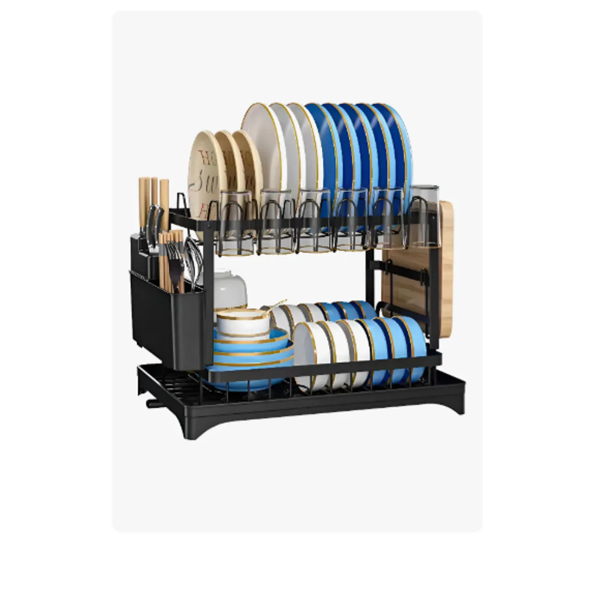 GENERICO - Secador Escurridor De Loza Platos Inoxidable 2 Niveles Negro