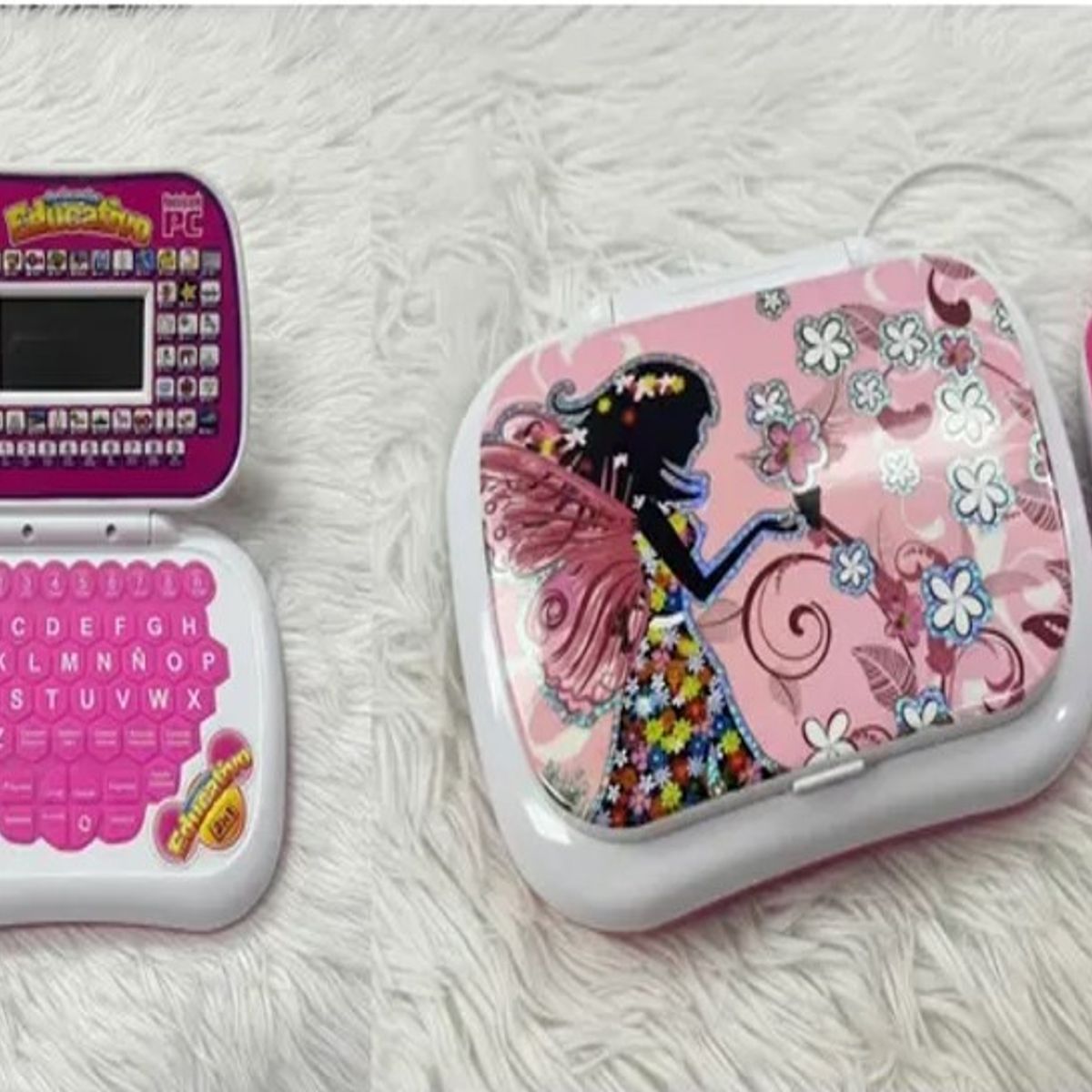 GENERICO - COMPUTADORA EDUCATIVA BILINGUE CON PANTALLA PARA NIÑAS COLOR ROSA CON DISEÑO ADAS FLORES WYM