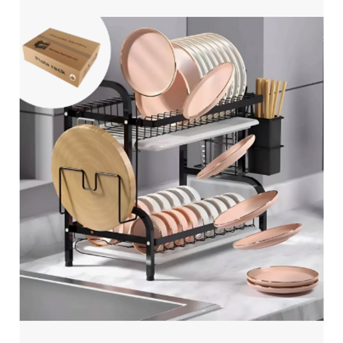 GENERICO - Secador Escurridor De Platos Loza Vajilla 2 Niveles Cocina Color Negro