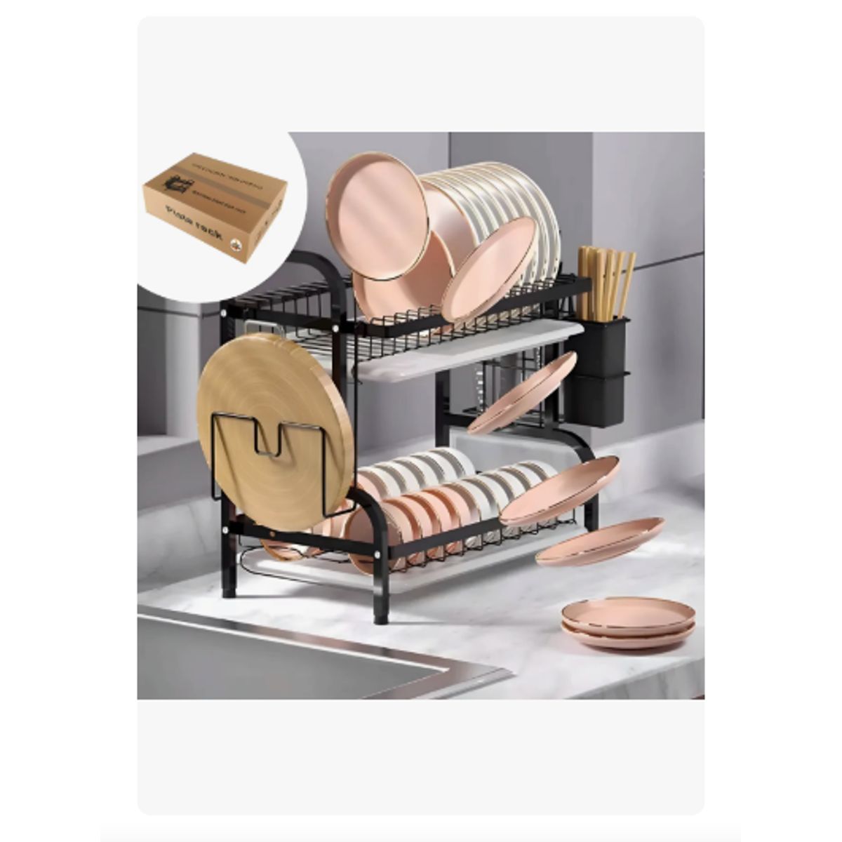 GENERICO - Secador Escurridor De Platos Loza Vajilla 2 Niveles Cocina Color Negro