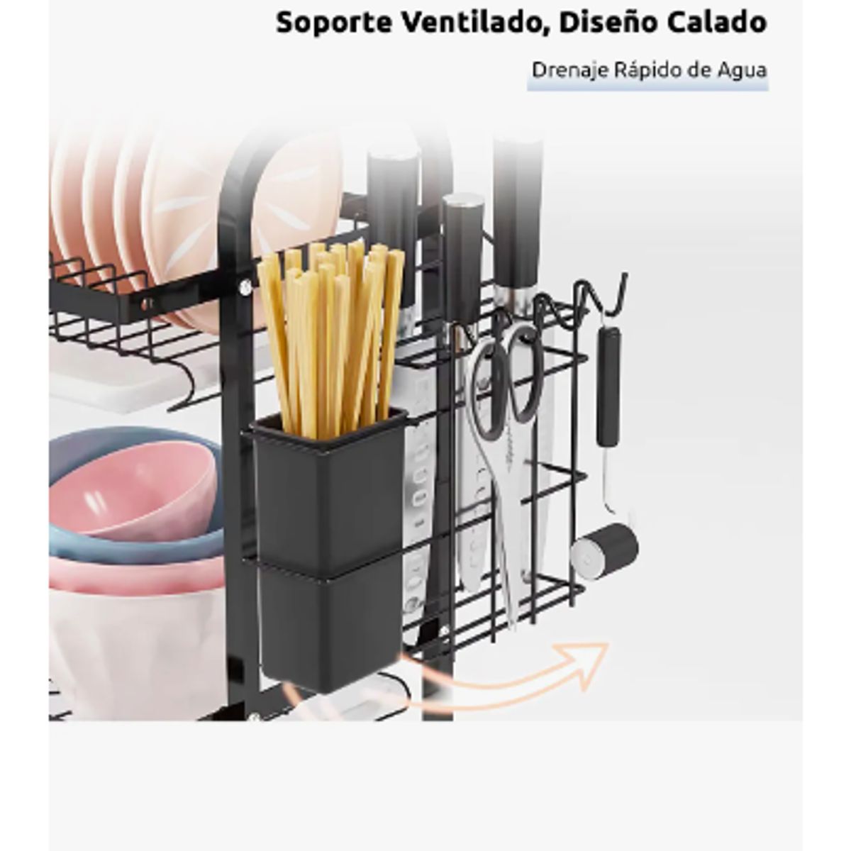 GENERICO - Secador Escurridor De Platos Loza Vajilla 2 Niveles Cocina Color Negro