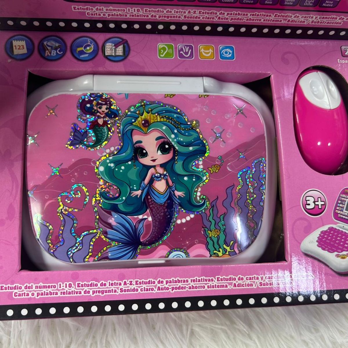 GENERICO - COMPUTADORA EDUCATIVA BILINGUE CON PANTALLA PARA NIÑAS COLOR ROSA CON DISEÑO PRINCESA SIRENA WYM