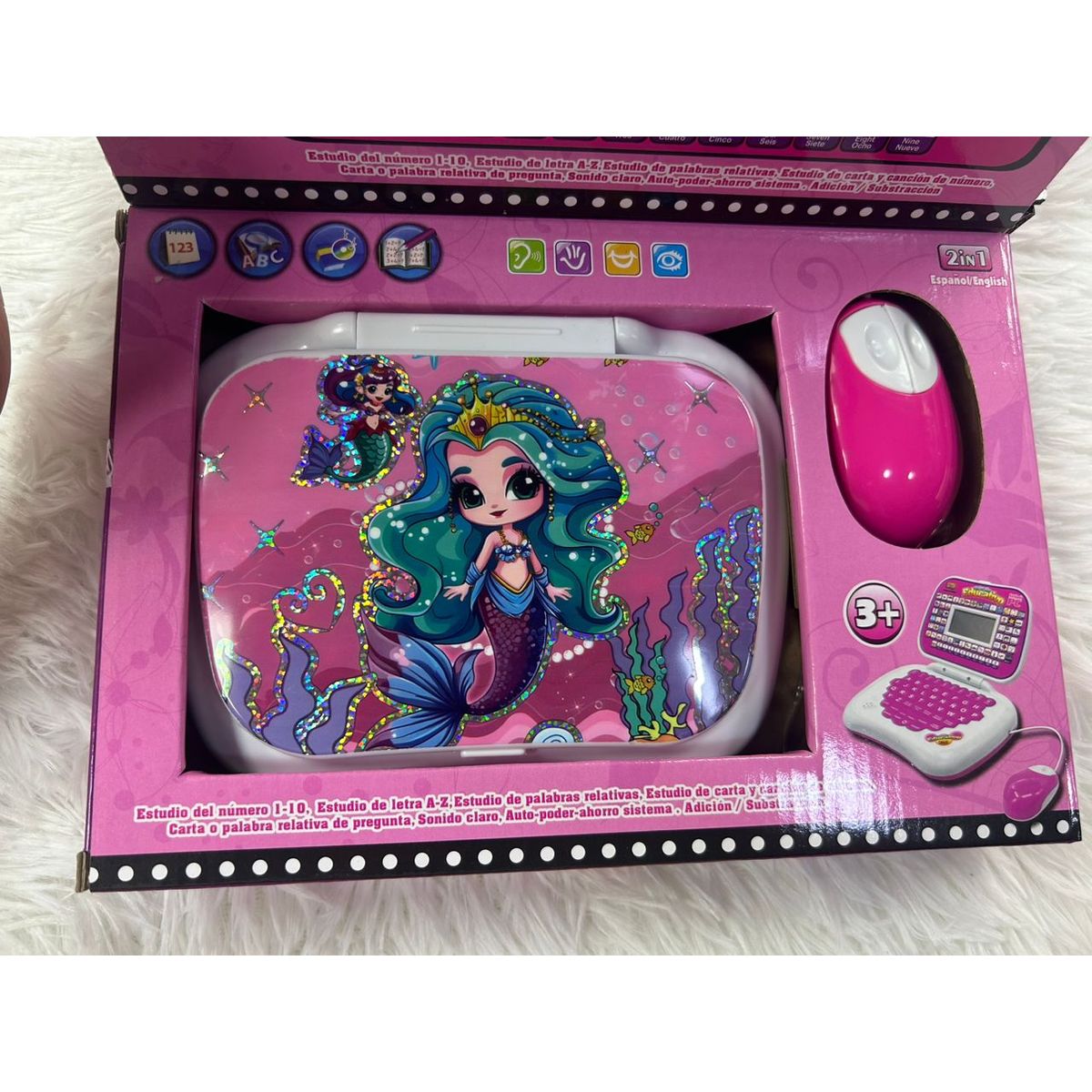 GENERICO - COMPUTADORA EDUCATIVA BILINGUE CON PANTALLA PARA NIÑAS COLOR ROSA CON DISEÑO PRINCESA SIRENA WYM