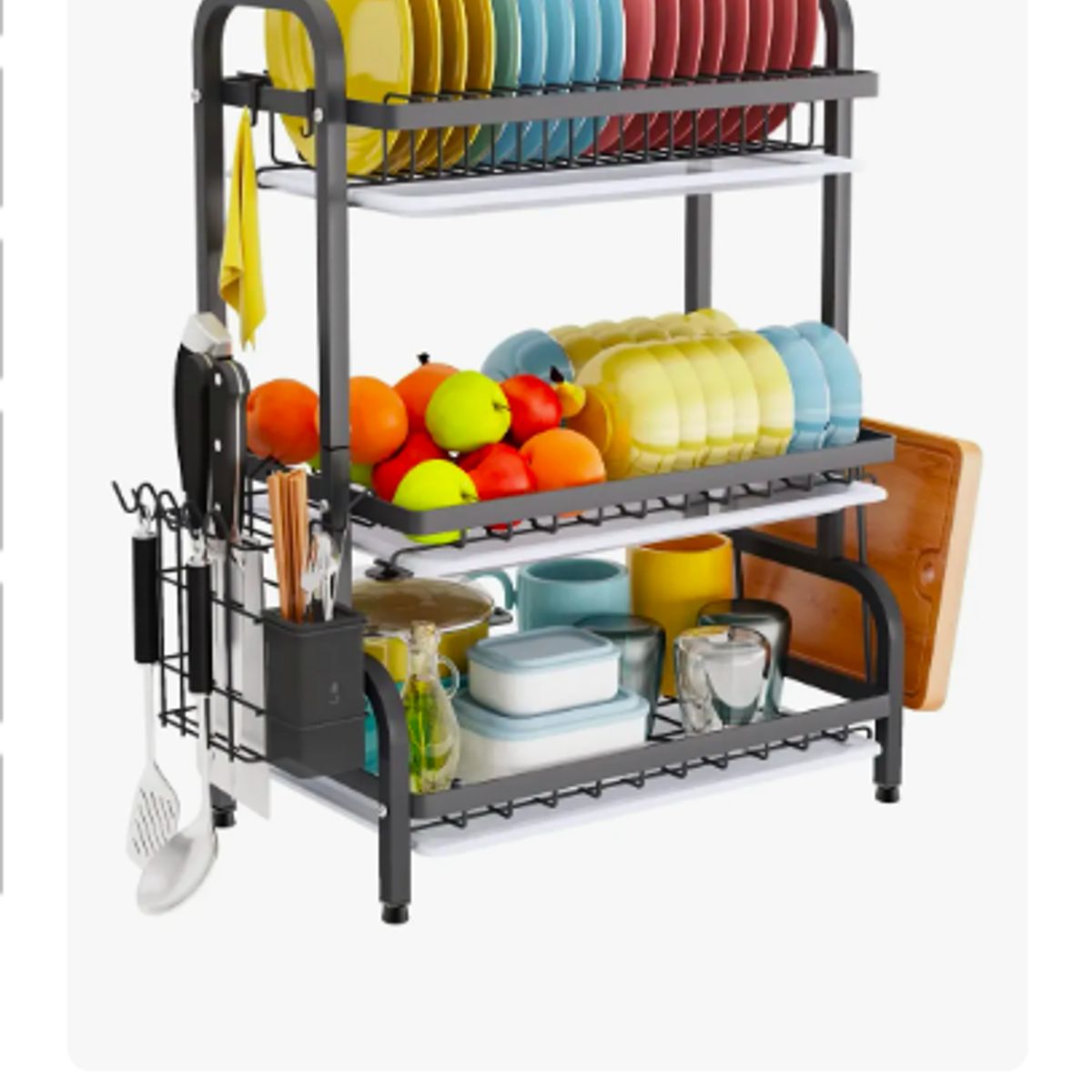 GENERICO - Secaplatos Acero Inoxidable 3 Niveles Escurridor Loza Negro Negro