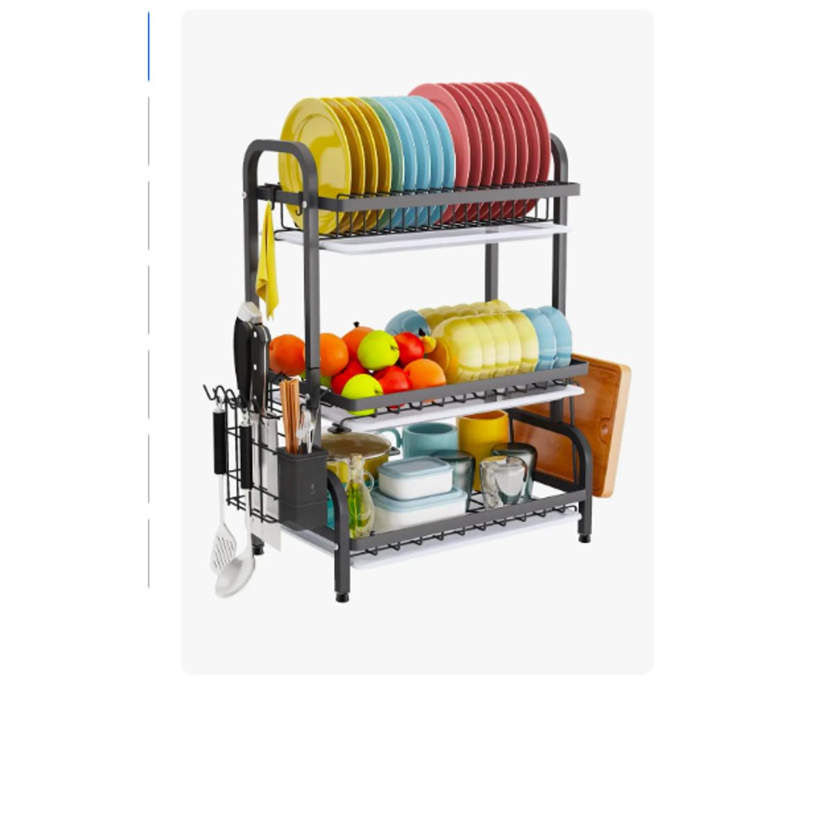 GENERICO - Secaplatos Acero Inoxidable 3 Niveles Escurridor Loza Negro Negro