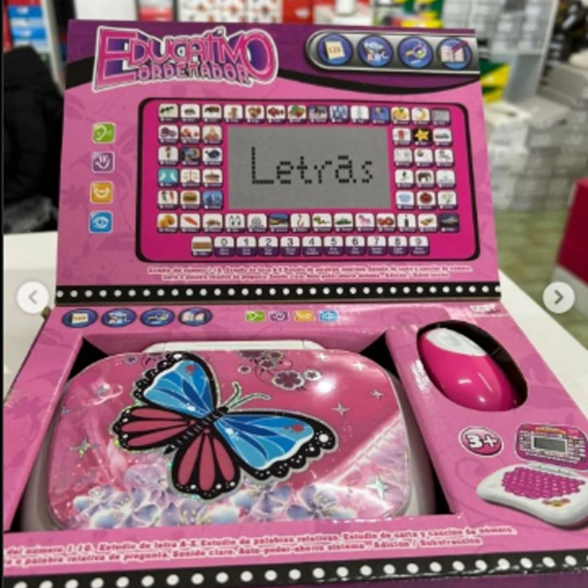 GENERICO - COMPUTADORA EDUCATIVA BILINGUE CON PANTALLA PARA NIÑAS COLOR ROSA CON DISEÑO MARIPOSA WYM