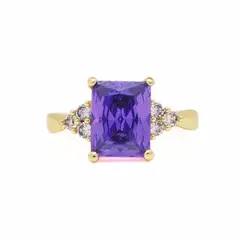JOYAS LANDEROS - Anillo Solitario Corte Esmeralda Color Morado enchapado en oro de 18k