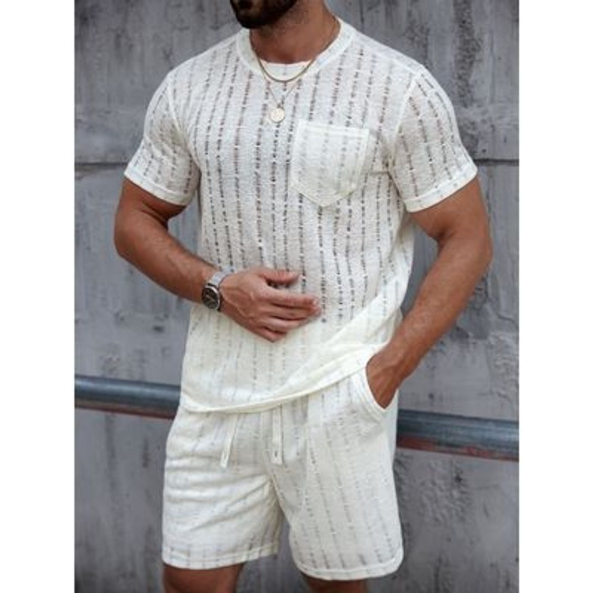 LIKE SHOP - Conjunto Hombre Short y Polera Texturado Tendencia Urbana 6163