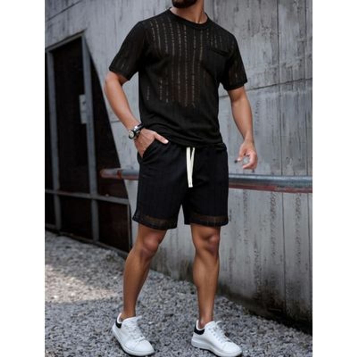 LIKE SHOP - Conjunto Hombre Short y Polera Texturado Tendencia Urbana 6163