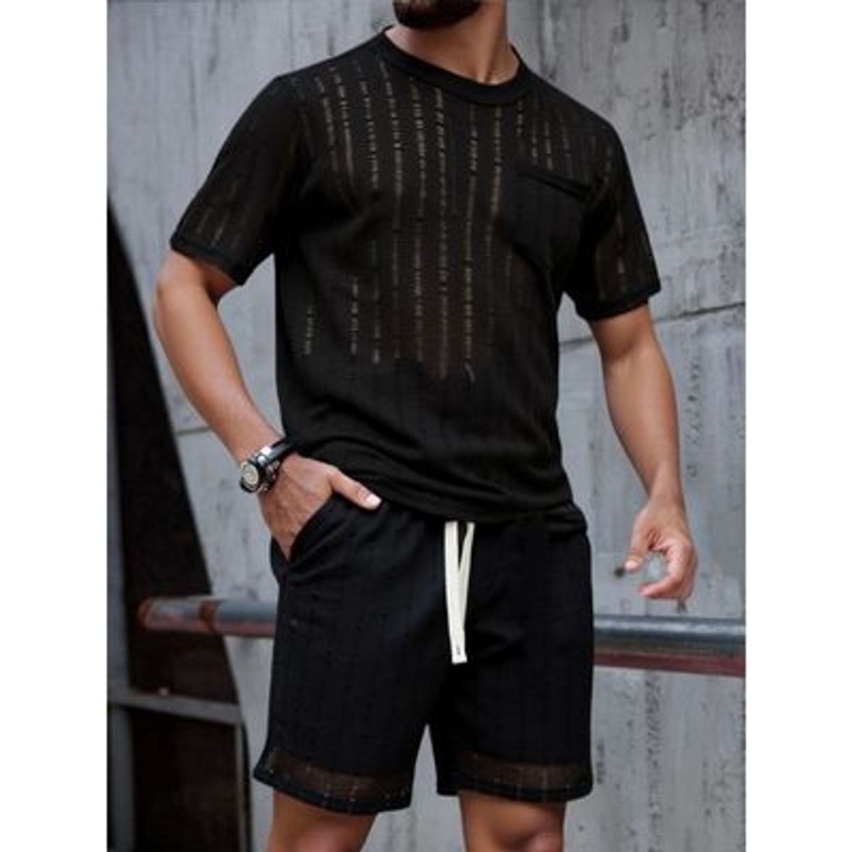 LIKE SHOP - Conjunto Hombre Short y Polera Texturado Tendencia Urbana 6163