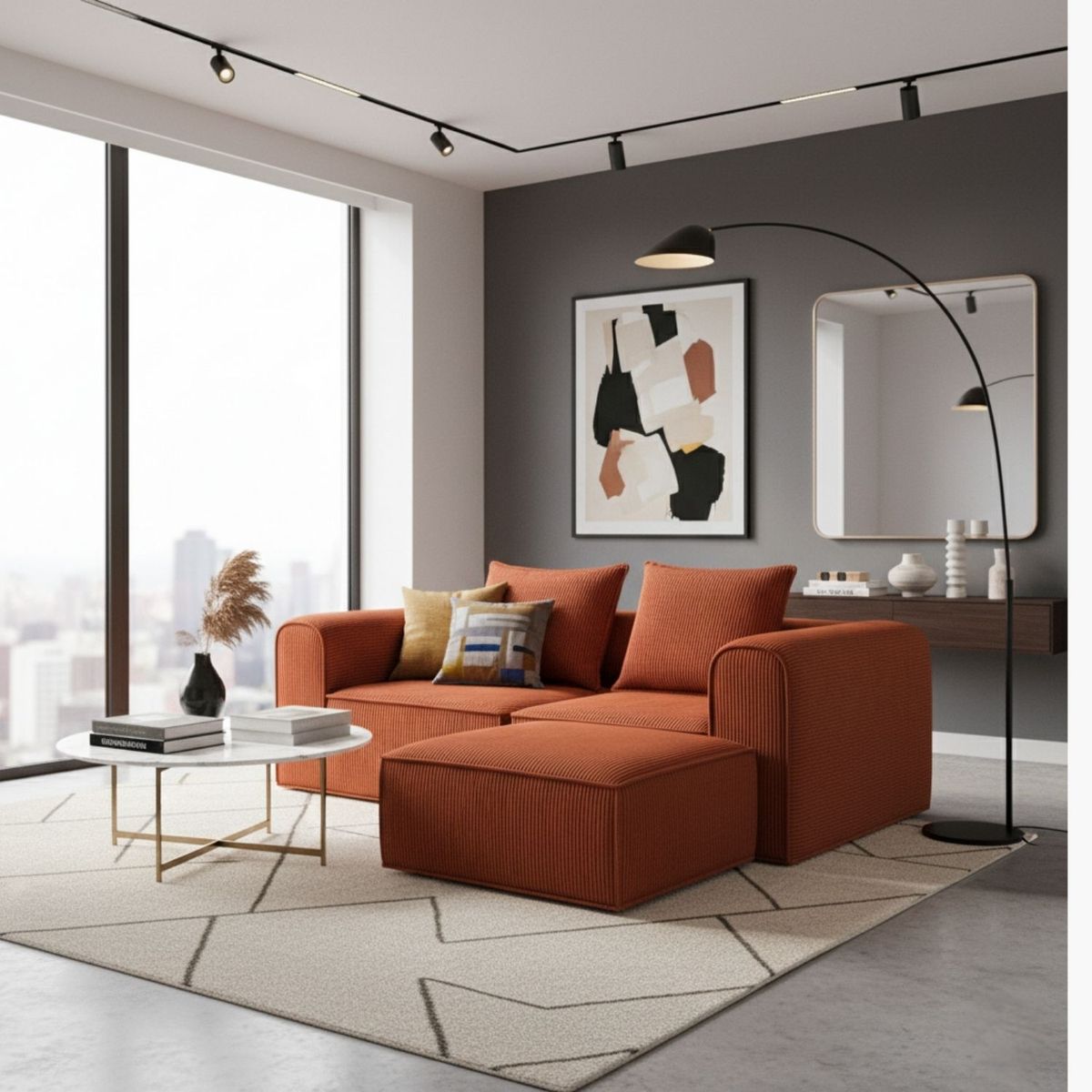 SOFA IN A BOX - Sofa Loop 2 Cuerpos + Pouf - Espuma comprimida - 194X57X170 Terracota T134