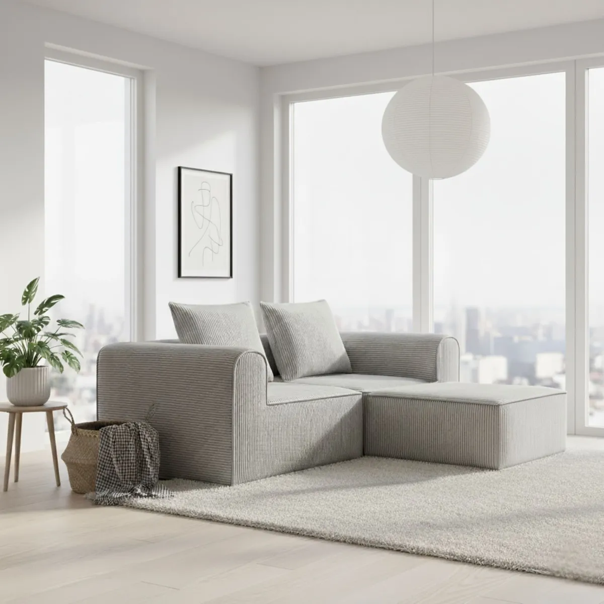 SOFA IN A BOX - Sofa Loop 2 Cuerpos + Pouf - Espuma comprimida - 194X57X170 Gris Claro G134