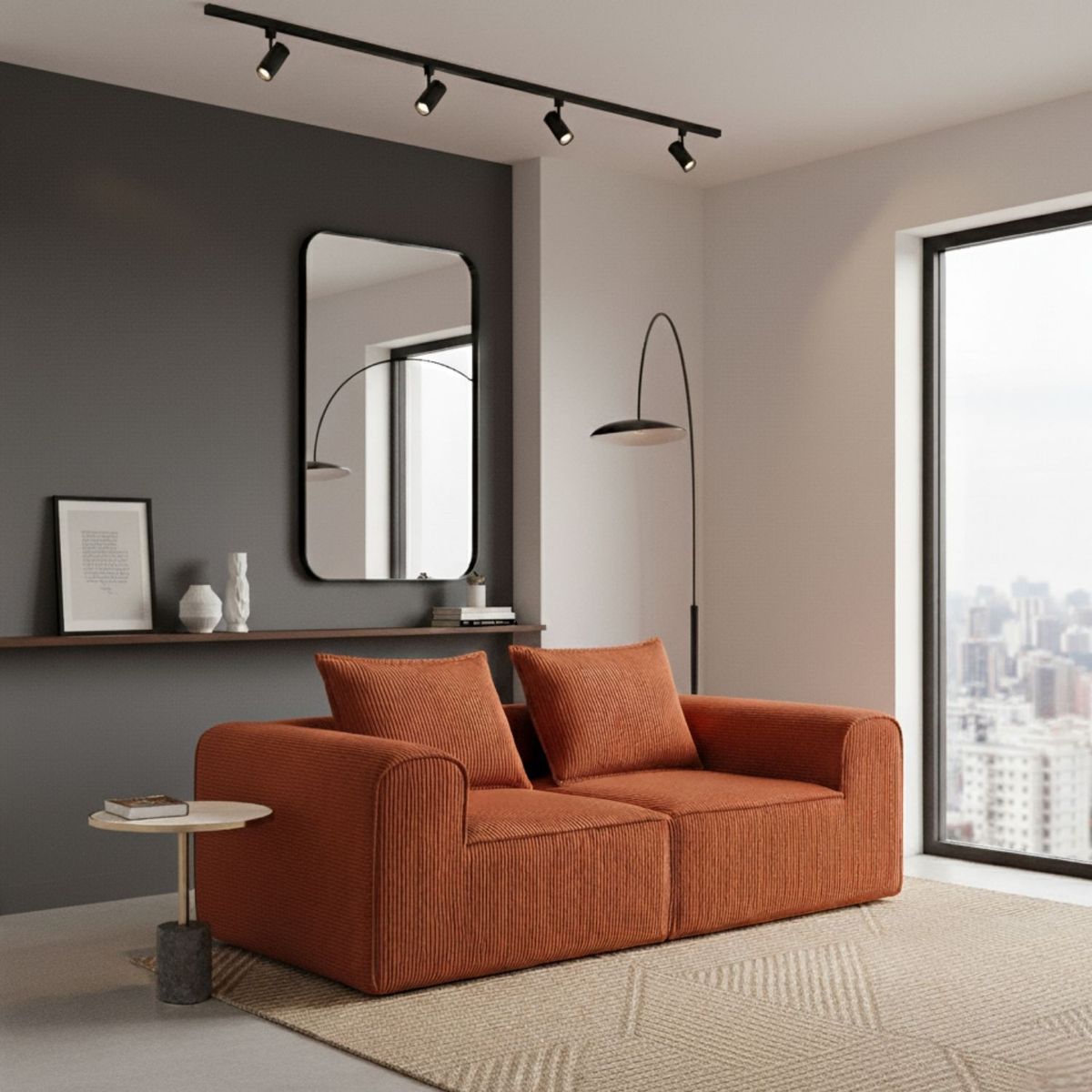 SOFA IN A BOX - Sofa Loop 2 Cuerpos - Espuma comprimida - 194X57X97 terracota T13