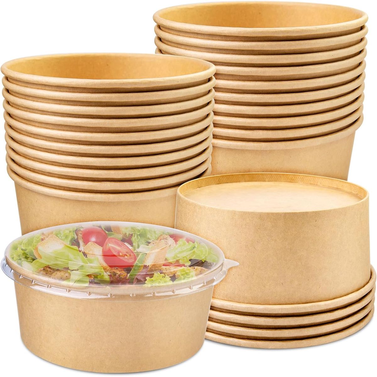 GENERICO - Envase Bowl Kraft Con Tapa Pet 1000ml 100 Unidades