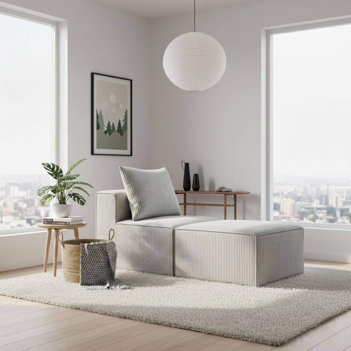 SOFA IN A BOX - Sillon Loop 1 cuerpo + Pouf - Espuma comprimida - 76X57X164 Gris Claro G24
