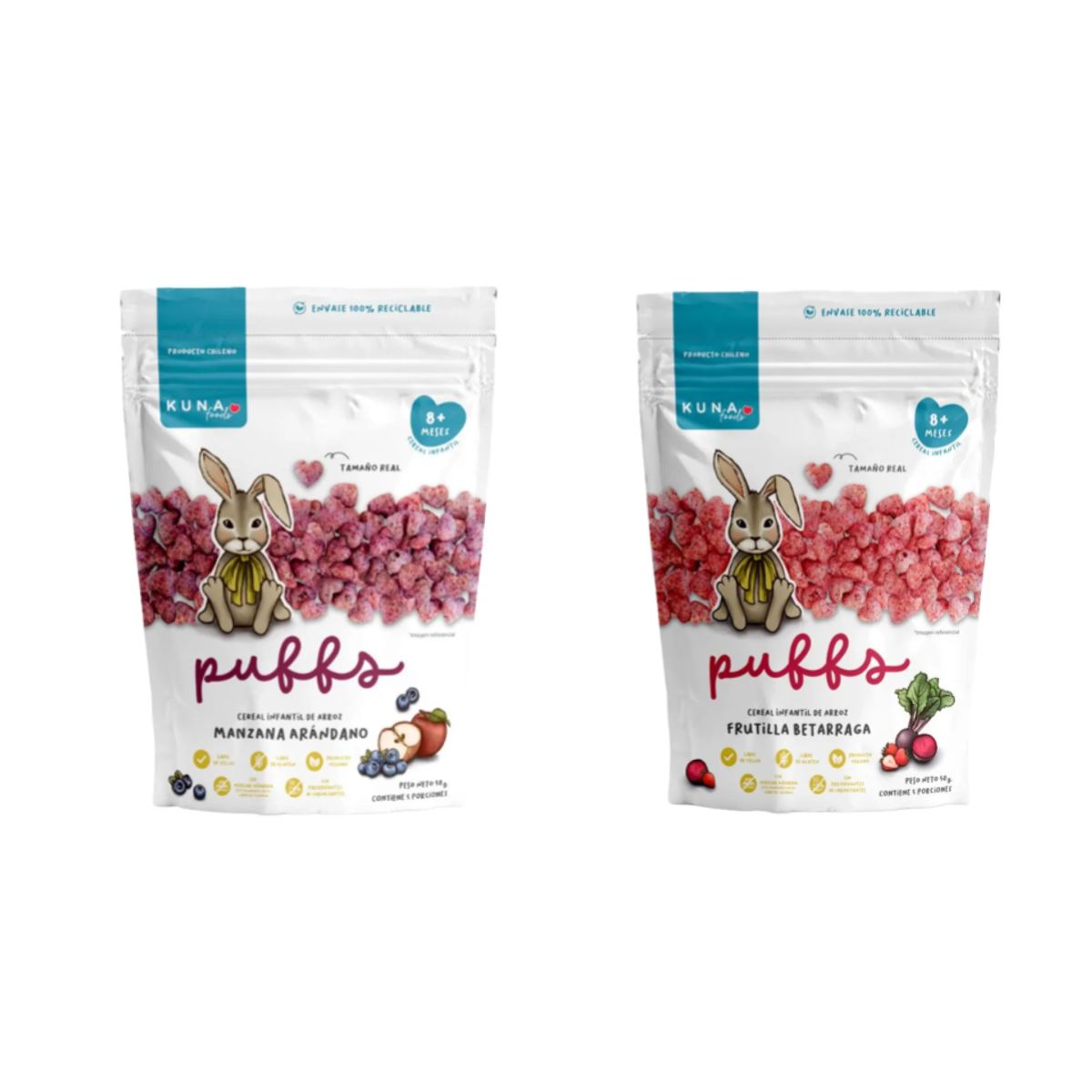 KUNA FOODS - 2u Mix Puffs familiar manzana - arandano y frutilla - betarraga kuna foods 50gr cu