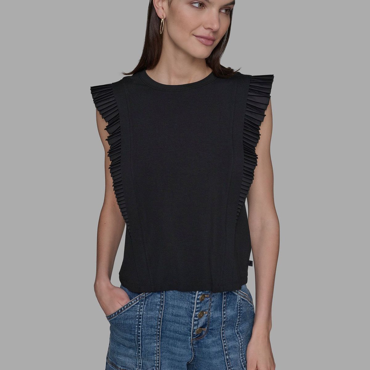 KARL LAGERFELD - Top de punto con mangas volantes