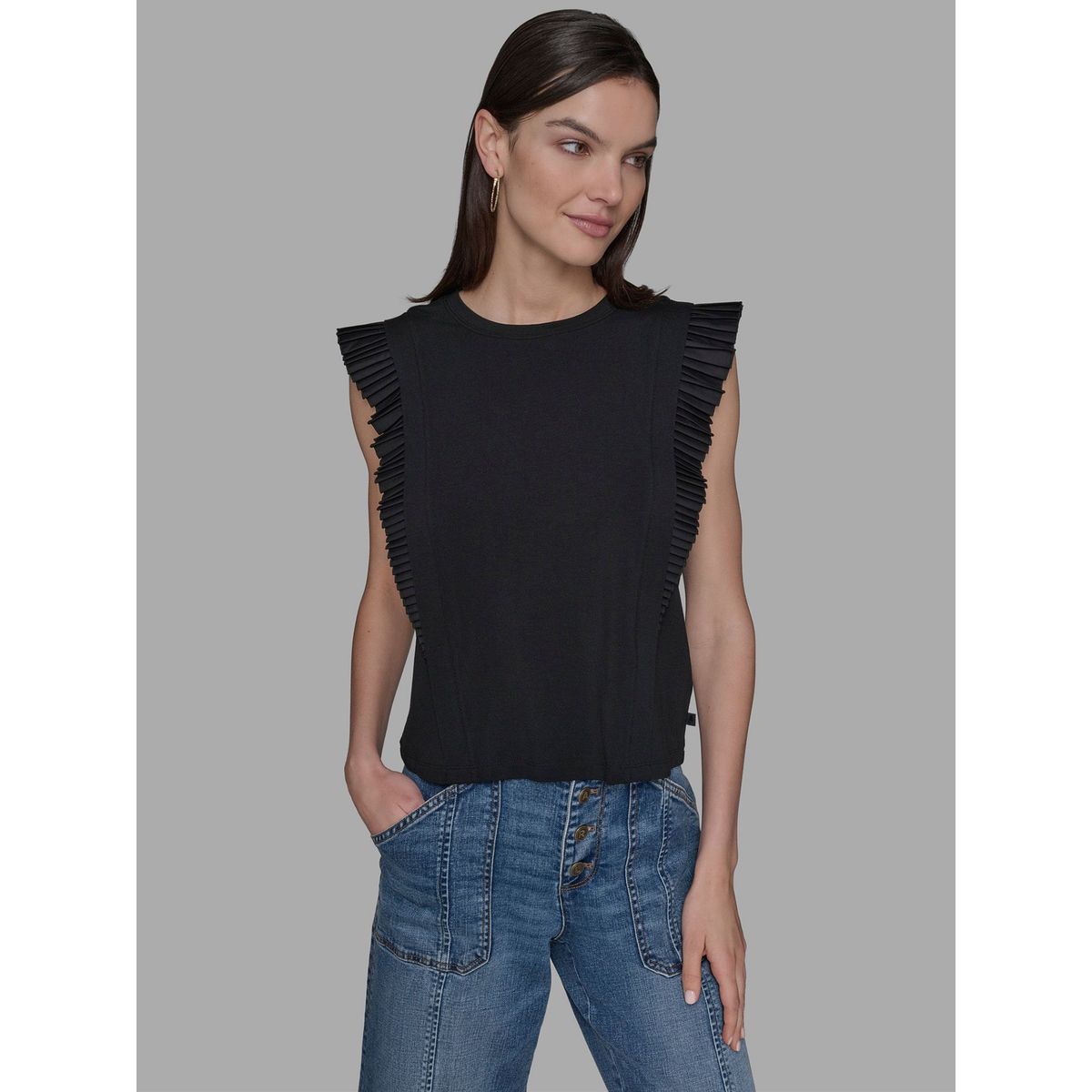 KARL LAGERFELD - Top de punto con mangas volantes