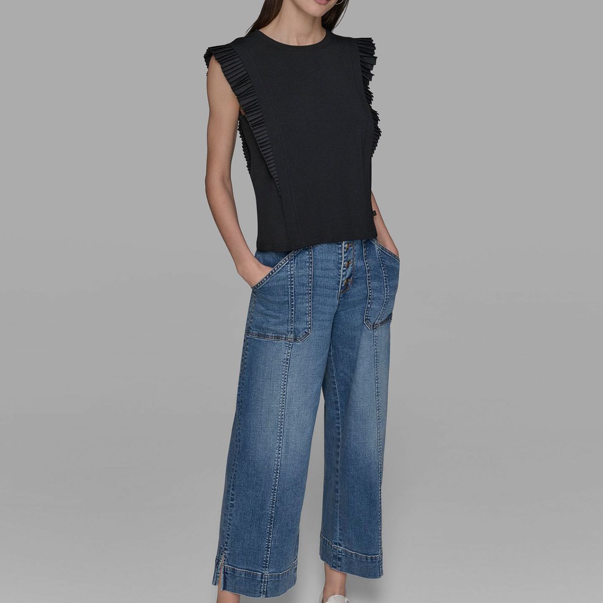 KARL LAGERFELD - Top de punto con mangas volantes