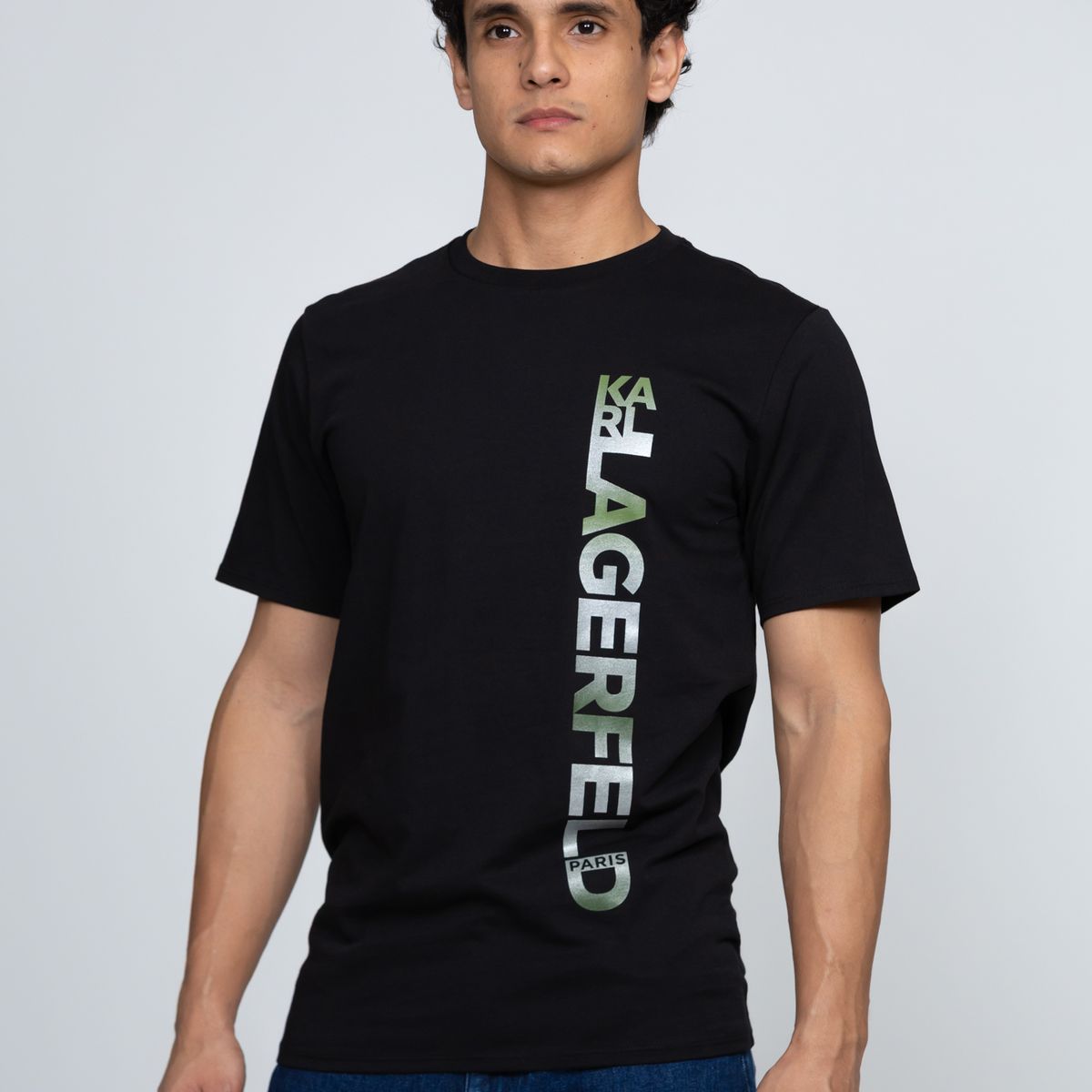 KARL LAGERFELD - Polera con logo de efecto metálico