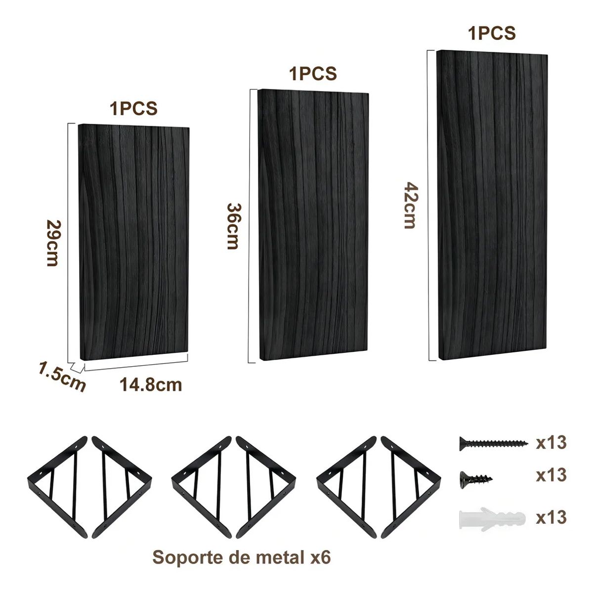 GENERICO - Repisas Flotantes De Madera Multipropósito Kit X3 Colores Color Negro