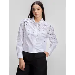 KARL LAGERFELD - Camisa cropped con tachuelas termofijadas