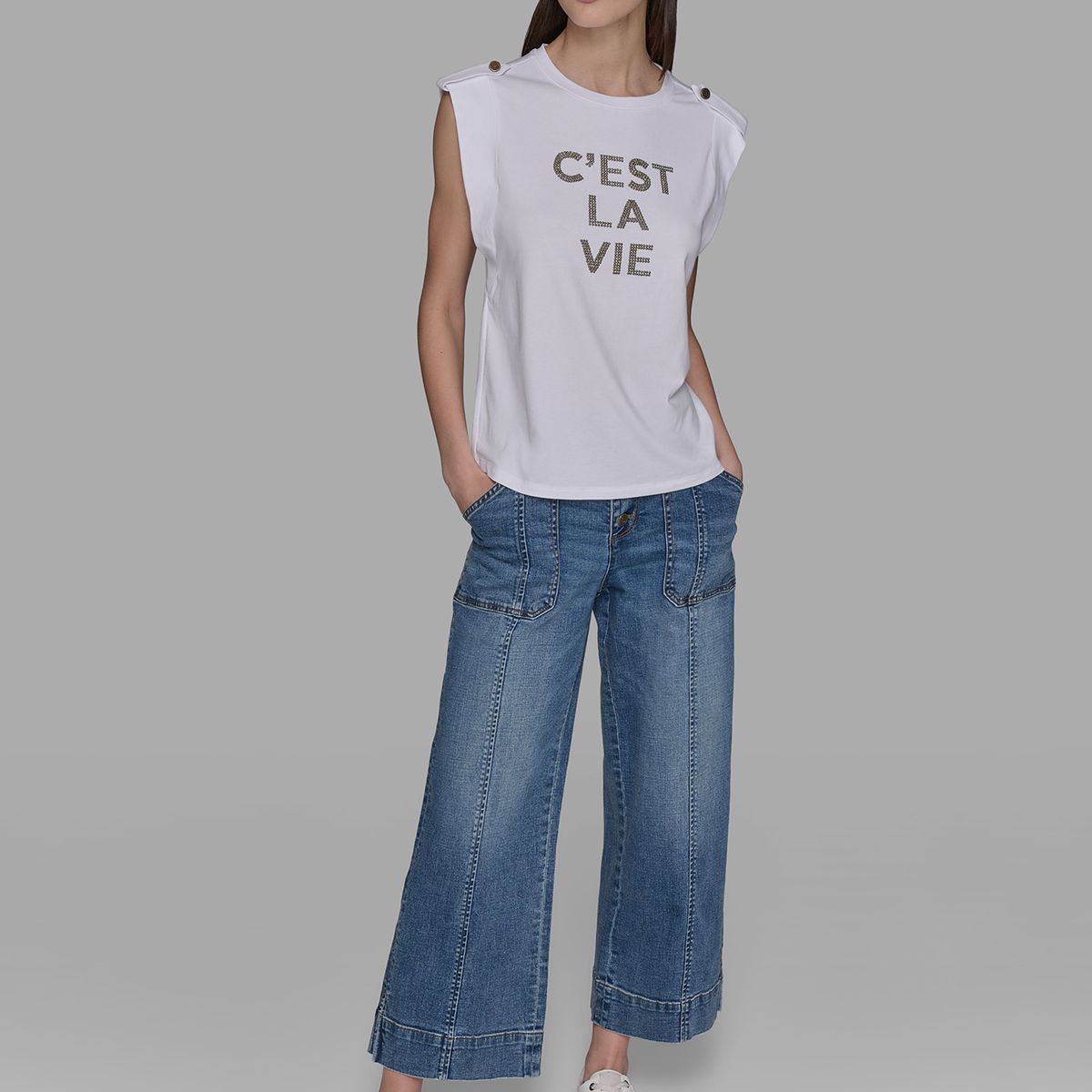 KARL LAGERFELD - Polera sin mangas y estampado C EST LA VIE