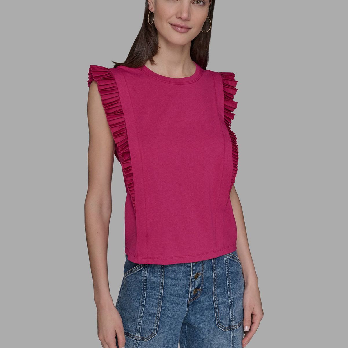 KARL LAGERFELD - Top de punto con mangas volantes