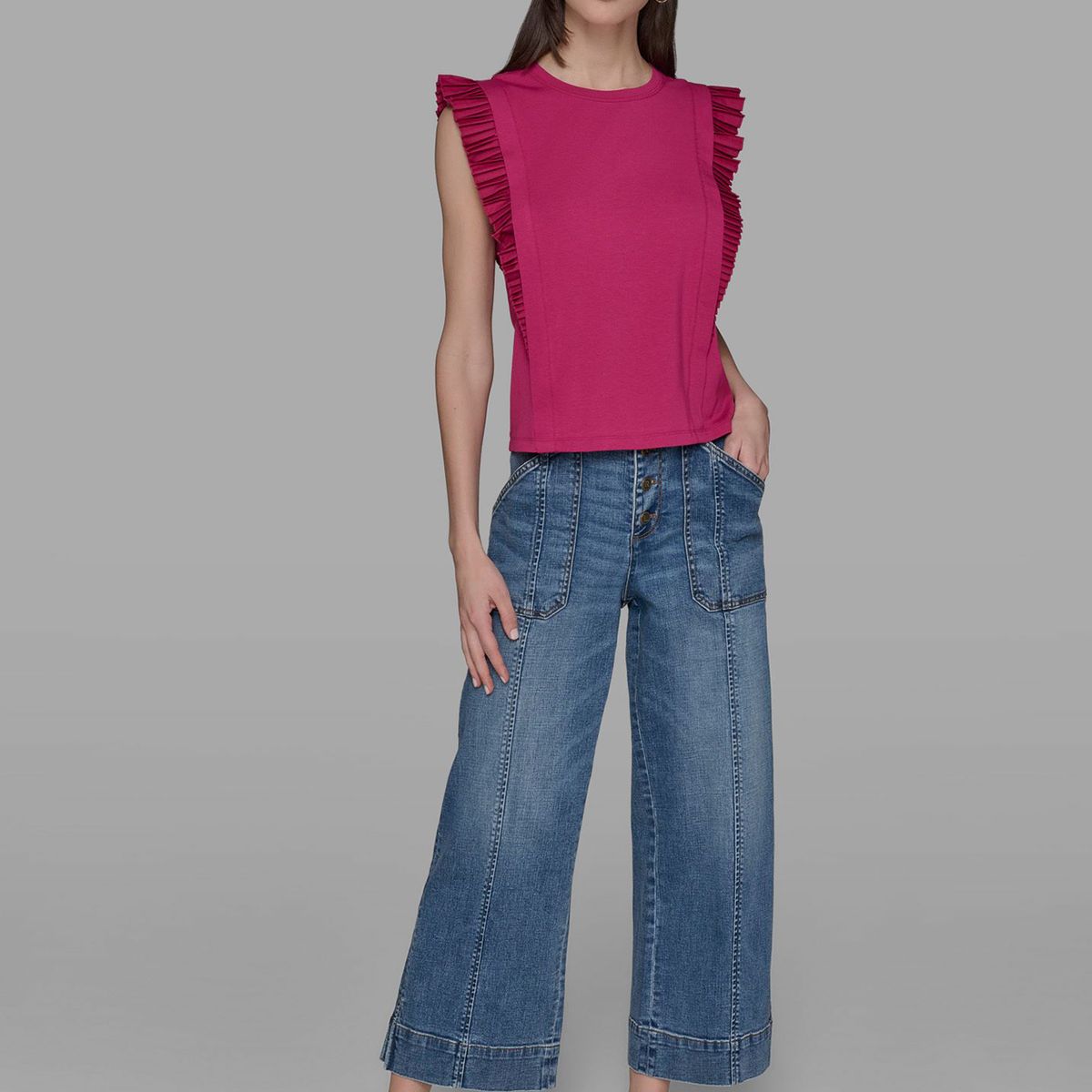 KARL LAGERFELD - Top de punto con mangas volantes