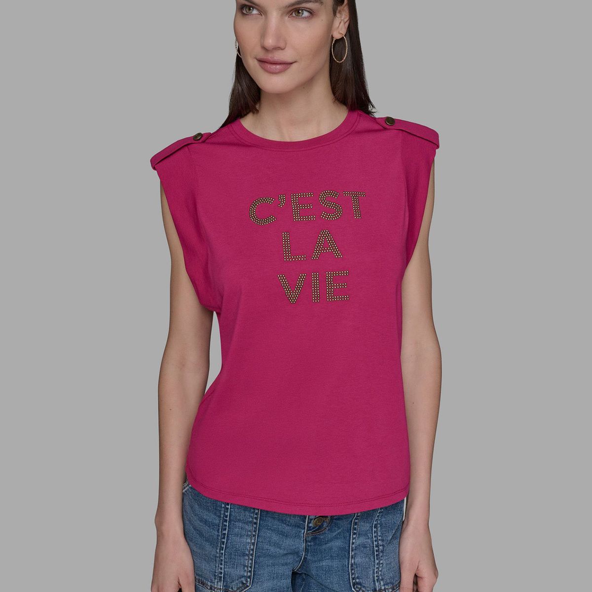 KARL LAGERFELD - Polera sin mangas con estampado C est la vie