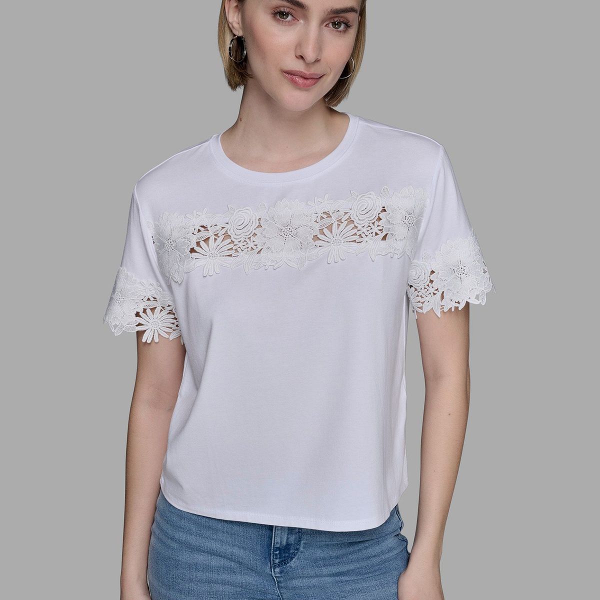 KARL LAGERFELD - Polera de punto con detalle de encaje