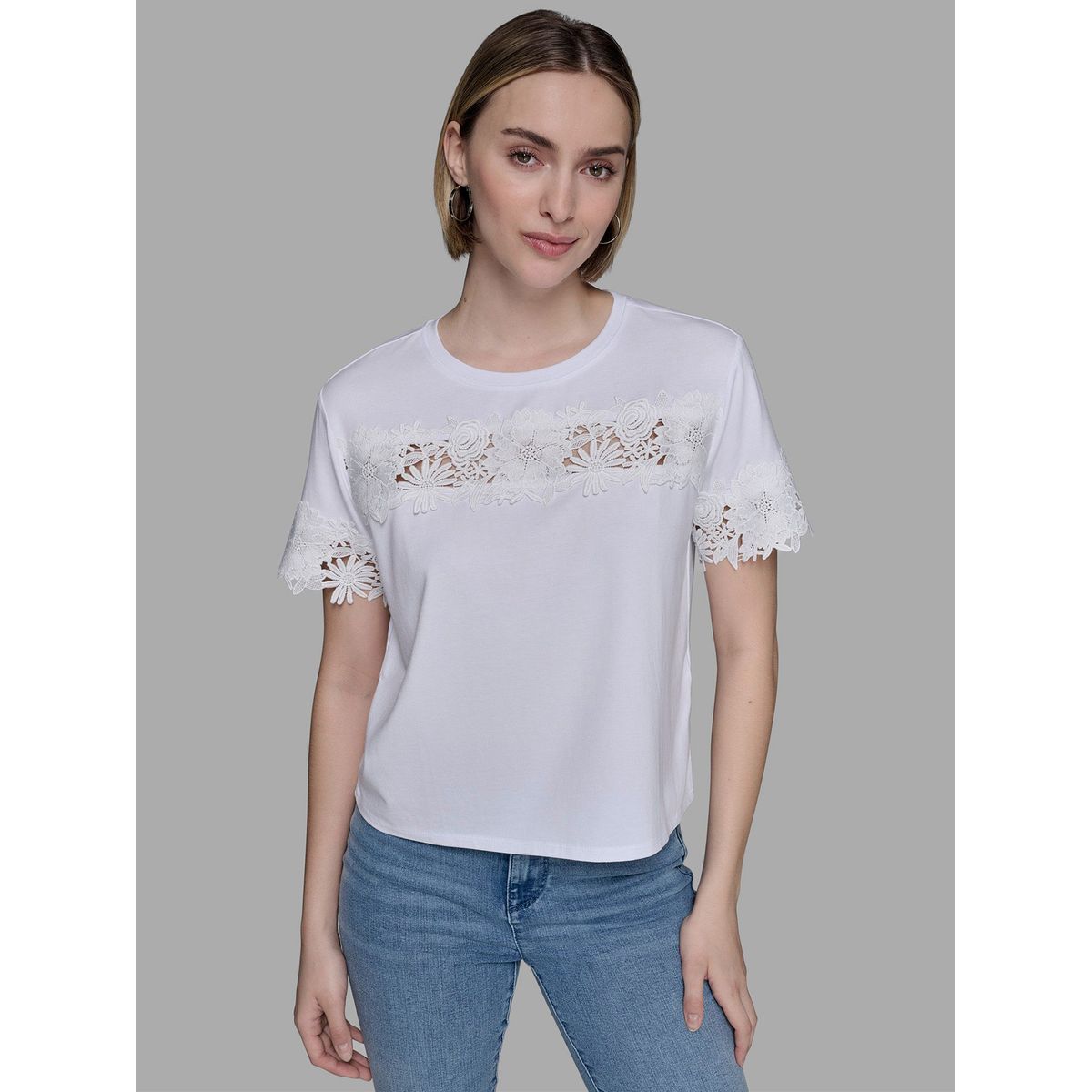 KARL LAGERFELD - Polera de punto con detalle de encaje