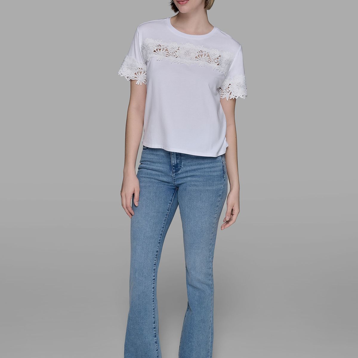 KARL LAGERFELD - Polera de punto con detalle de encaje