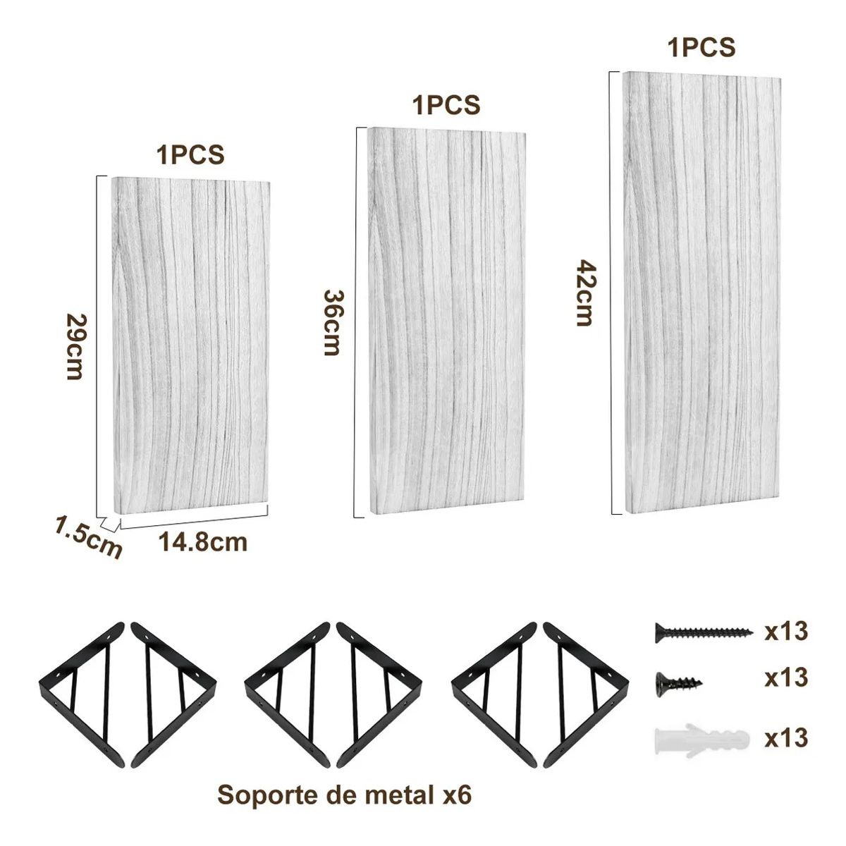 Repisas Flotantes De Madera Multipropósito Kit X3 Colores Color Gris, marca GENERICO - Foto Principal